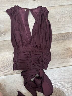 Free people Deep Plum Ruched Tie-Back Top